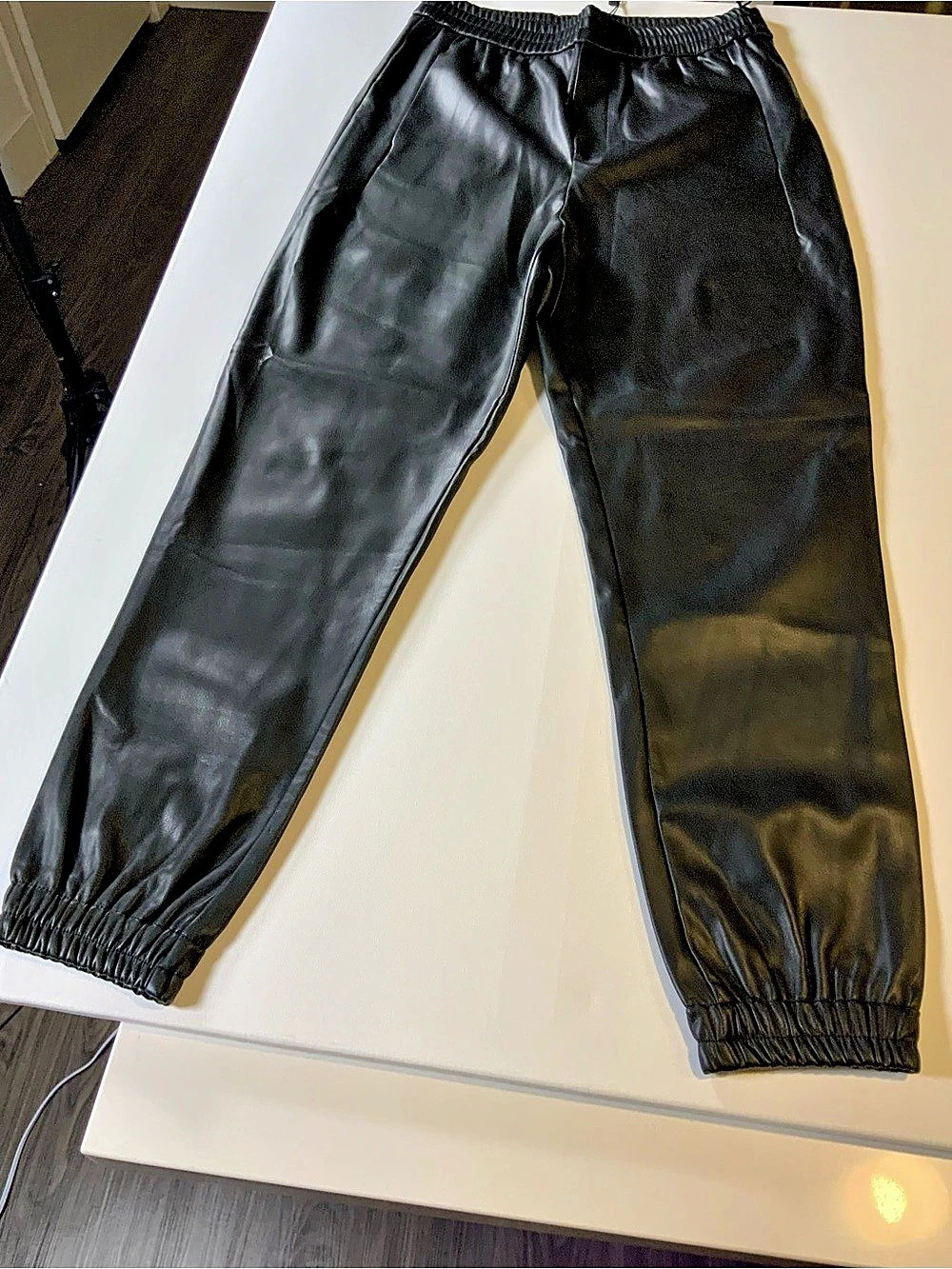 Zara Faux Leather Jogger Pants in Black Size Small NWT
